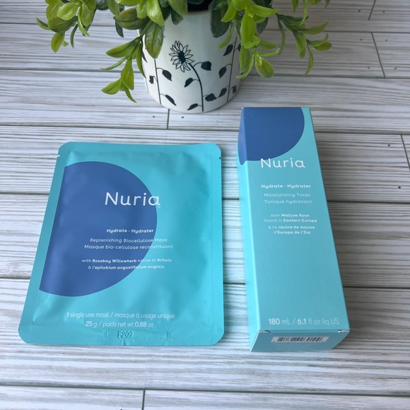NEW Nuria Hydrate Moisturizing Toner + Replenishing Biocellulose Maskface Care - Picture 2 of 11